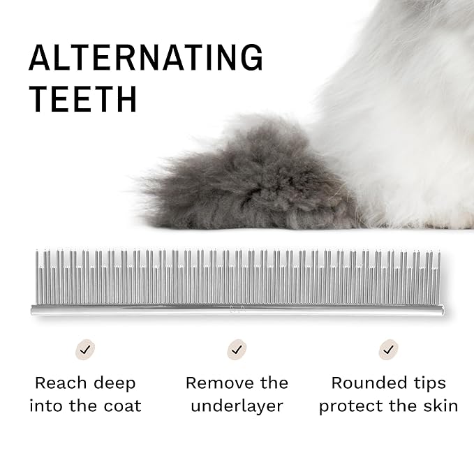 Eye Envy ProGlide Deshedding and Detangling Comb for Long-Haired Cats | Remove Undercoat, Excess Hair, Tangles & Knots | 6" Dual-Tooth Comb with Rounded Pins