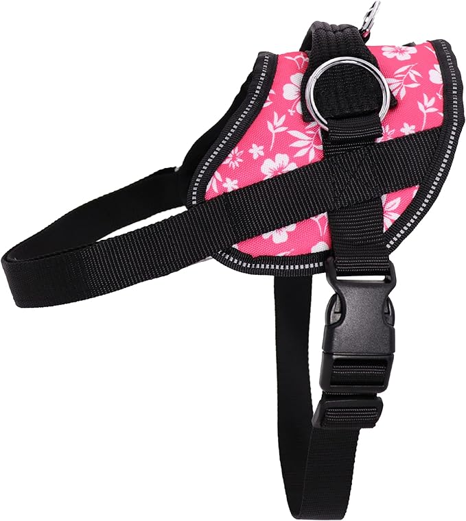 Bark Appeal Pink Hibiscus No-Pull Dog Harness for XS to Small Sized Pets – Adjustable, Reflective Vest with 3 Leash Clips for Added Control, Easy Walks & Training – Small