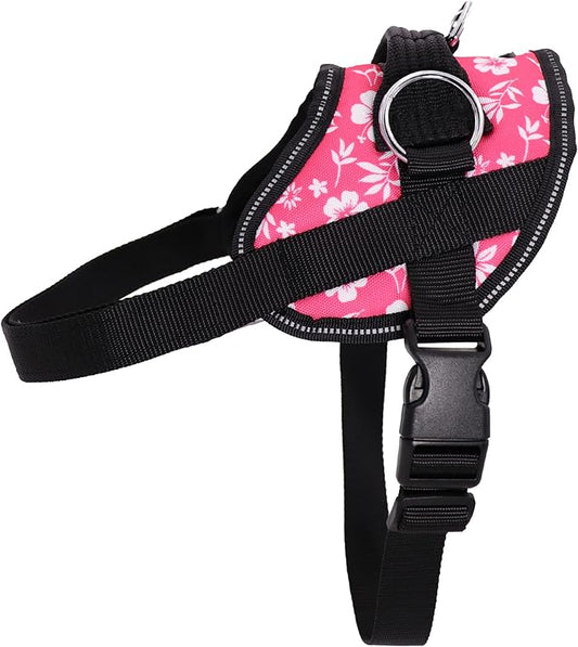 Bark Appeal Pink Hibiscus No-Pull Dog Harness for XS to Small Sized Pets – Adjustable, Reflective Vest with 3 Leash Clips for Added Control, Easy Walks & Training – Small