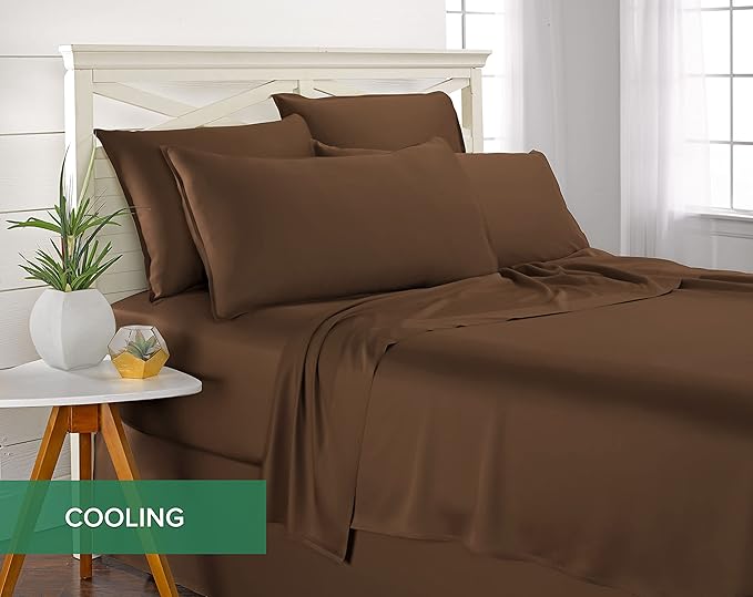 Pure Bamboo California King Sheets, Genuine 100% Organic Viscose Derived from Bamboo Bed Sheet Set, Soft & Cooling, Double Stitching, 2 Year Quality Promise (California King, Coconut Husk)