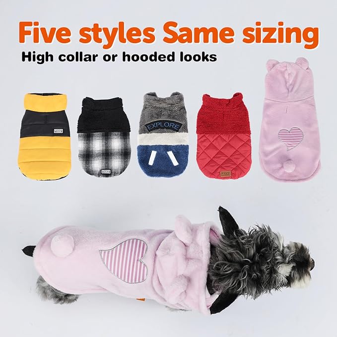 FOFOS Dog Winter Coat, Plush Dog Jacket with Leash Hole, Adjustable Warm Pet Snow Vest for Small Medium Dogs, Pink, M