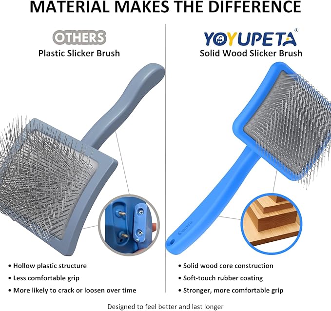 Large Slicker Brush for Dogs – 3pc Grooming Kit with Undercoat Rake & Comb, Deshedding Pin Brush for Mats & Shedding on Long-Haired & Double-Coated Dogs, Cats, Poodles & Goldendoodle, Blue