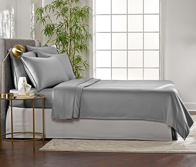 Pure Bamboo King Sheets, Genuine 100% Organic Viscose Derived from Bamboo Bed Sheet Set, Luxuriously Soft & Cooling, Double Stitching, 2 Year Quality Promise (King, Stone Grey)