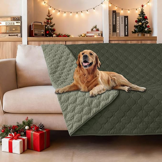 gogobunny 100% Double Sided Waterproof Dog Blanket Soft Pet Bed Cover Reversible Protect Furniture Couch Sofa Car for Puppy Large Dog Cat (Dark Olive/Light Olive, 52x82 Inch (Pack of 1))