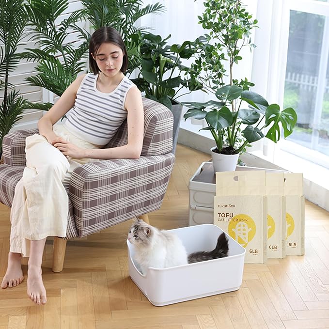 FUKUMARU Tofu Cat Litter, 12lb Clumping Litter for Cats, Mixed Corn Pellets, Dust-Free and Easy Clumping, Odour Control, Flushable, Low Residue