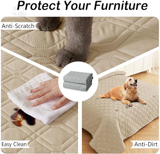 hyha Waterproof Dog Bed Blanket, Soft Pet Blankets, Waterproof Couch Cover for Dogs, Reversible Sofa Covers Washable for Furniture (82x120 Inch, Taupe/Beige)