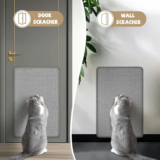Gray Cat Scratching Mat Sisal, 2 Packs Sisal Fabric Large Cat Scratching Pad for Indoor Cats with Adhesive Hook Loop Tape, Wall Scratchers for Indoor Cats 23.6" x 15.7"
