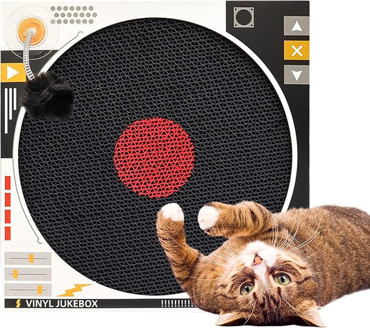 Cat Scratcher Record-Shaped Cat Scratching Board 35 * 35CM Scratching Pad, Dual-Use Flat and Vertical Cardboard Cat Scratcher, Equipped with Toy Spring Balls, Suitable for Cats to Sharpen Their Claws