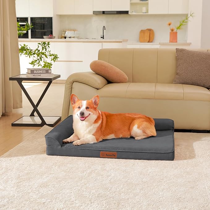 Orthopedic Dog Bed Medium Size Dog, Memory Foam Dogs Bed for Medium Dogs, Washable and Removable Microsuede Cover, Waterproof Liner, Non-Skid Bottom, 35x23x6 Inches, Dark Grey