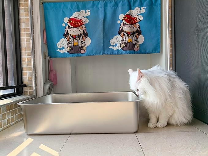 Stainless Steel Litter Box -6in High Side,Metal Litter Box for Cat/Kitty/Rabbits 17" L x 13.8" W x 6" H，Stainless Steel Cat LitterBox-Metal PanToilet,No Smell, Non Stick, Easy Clean