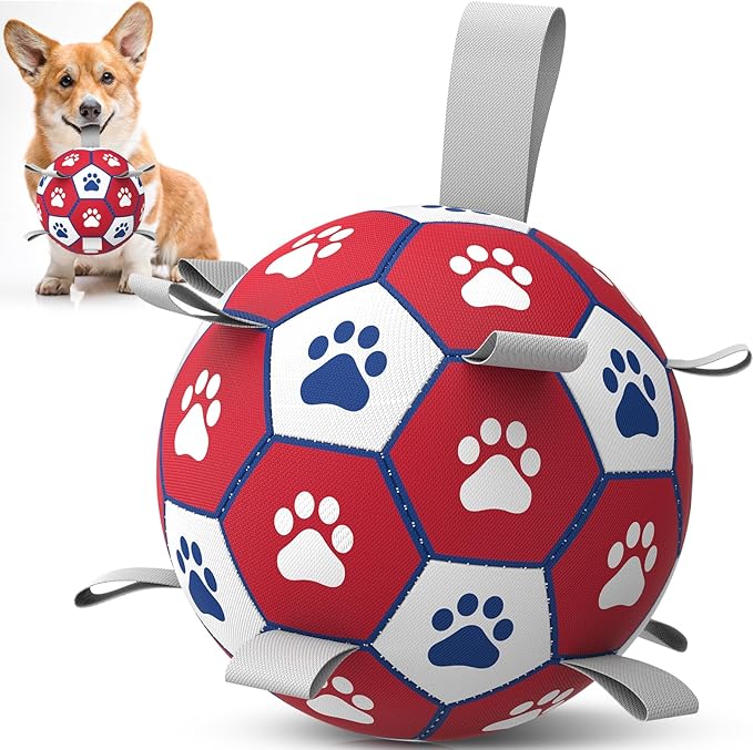 Diman Dog Balls, Dog Soccer Ball with Straps for Indoor Outdoor Play, Pet Toys Balls for Small Medium Dogs, Dog Birthday Gift, Interactive Dogs Toy for Tug of War (6 inch)