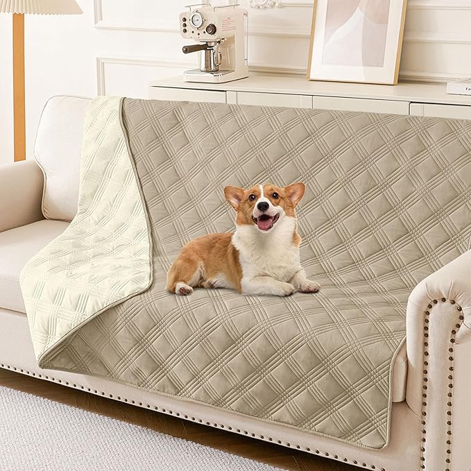 hyha Waterproof Dog Blanket, Reversible Pet Bed Blanket, Soft Sofa Couch Cover for Dogs Washable, Waterproof Pet Couch Covers for Sofa Puppy Cats Furniture Protector(68"x82", Taupe/Beige)