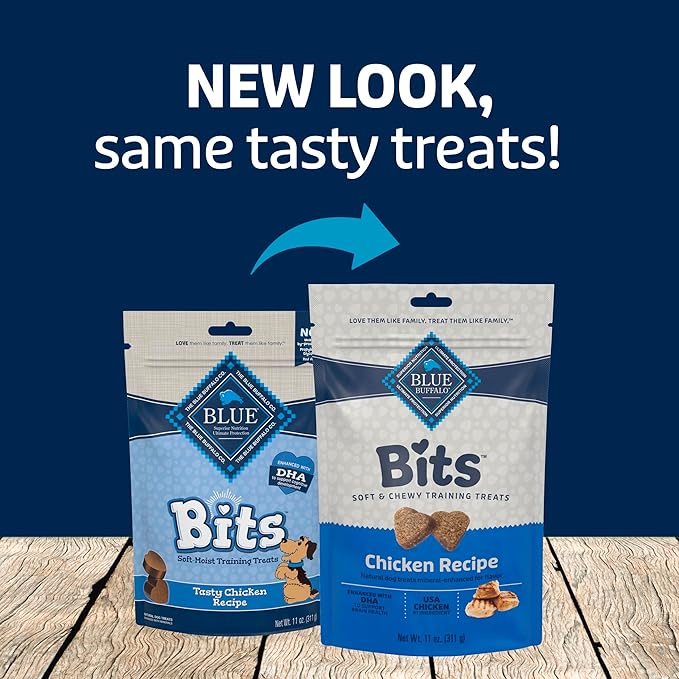 Blue Buffalo Bits Soft Dog Treats for Training, Made with Natural Ingredients & Enhanced with DHA, Chicken Recipe, 11-oz Bag