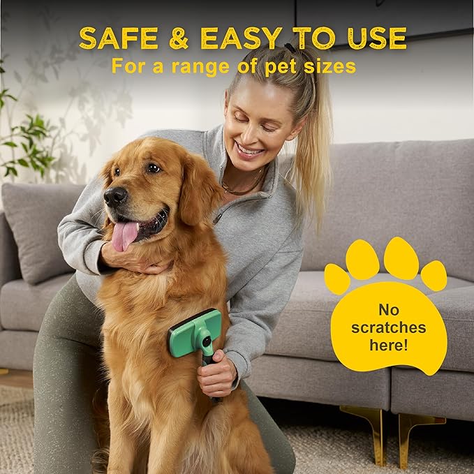Deshedding Dog Brush for Shedding – Self Clean Cat Brush Deshedding & Grooming Tool for Long Haired and Short Haired Dogs, Slicker Brushes for Dogs, Skin-Friendly, Retractable Bristles, Easy to Clean