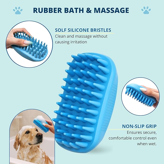 Double-Sided Pet Dog Cat Brush for Detangling Deshedding & Removing Small Mats plus Rubber Dog Bath Brush for Grooming, Shedding, Massage & Skin Care Brush - Best Pet Detangler Brushes