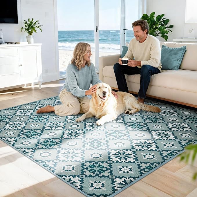 FXW Washable Pee Pads for Dogs, Puppy Pads with Super Absorbent, Specifically Designed for Rollick/Homeplus 24inch 8 Panels Dog Playpen, 63" Square, Tribal Blue, 1 Pack