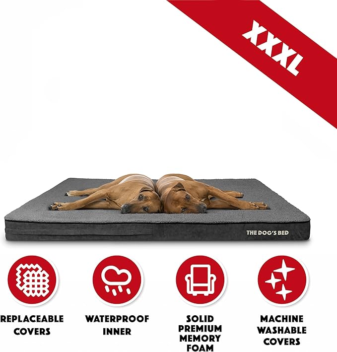 The Dog’s Bed Orthopedic Memory Foam Jumbo Dog Bed, XXXL Grey Plush, Pain Relief for Arthritis, Hip & Elbow Dysplasia, Post Surgery, Lameness Supportive, Waterproof Washable Cover, Veterinary Approved