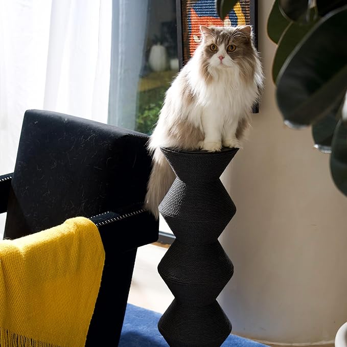 Furrytail Colossal Zigzag Clawer,Cat Scratcher,Scratching Post with Paper Rope, Recycle cat Tower, Large (29.9" H) - Black