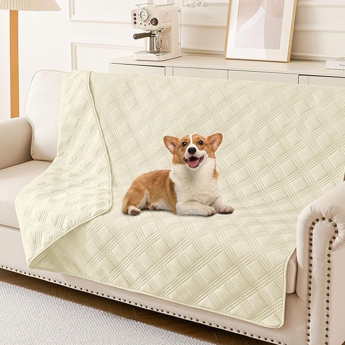 hyha Waterproof Dog Blanket, Reversible Pet Bed Blanket, Soft Sofa Couch Cover for Dogs Washable, Waterproof Pet Couch Covers for Sofa Puppy Cats Furniture Protector(52"x82", Beige/Beige)