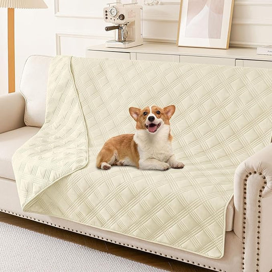 hyha Waterproof Dog Blanket, Reversible Pet Bed Blanket, Soft Sofa Couch Cover for Dogs Washable, Waterproof Pet Couch Covers for Sofa Puppy Cats Furniture Protector(52"x82", Beige/Beige)