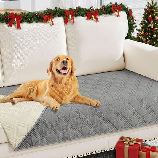 hyha Waterproof Dog Blanket, Reversible Pet Bed Blanket, Soft Sofa Couch Cover for Dogs Washable, Waterproof Pet Couch Covers for Sofa Puppy Cats Furniture Protector(30"x70", Grey/Beige)