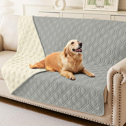 hyha Waterproof Dog Bed Blanket, Soft Pet Blankets, Waterproof Couch Cover for Dogs, Reversible Sofa Covers Washable for Furniture (68x82 Inch, Grey/Beige)