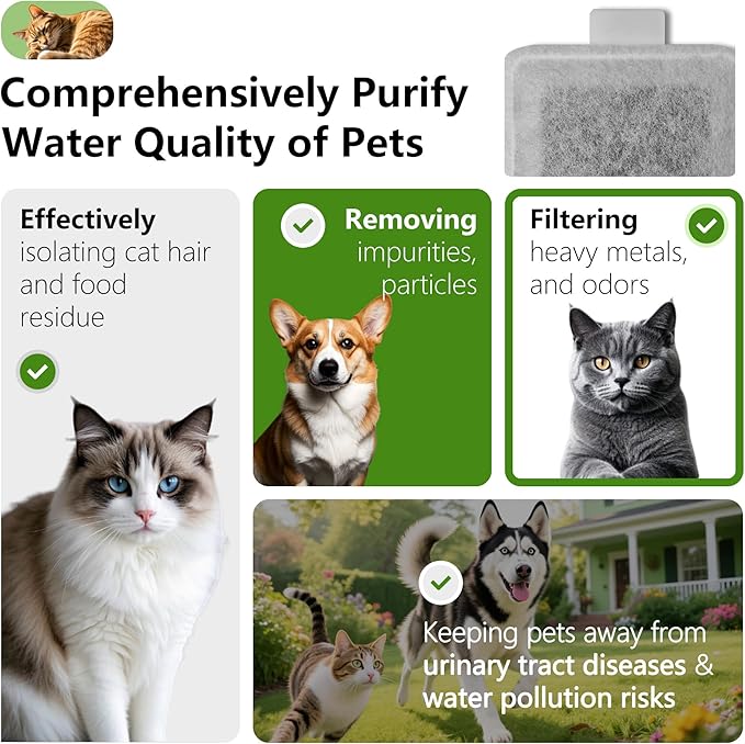 12 Pack Cat Water Fountain Filter Replacement Compatible with PetSafe Whisker City Automatic Pet Fountain, Small and Large Size Pet Water Fountain Replacement Filters(Large)