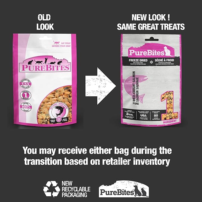 PureBites Salmon Freeze Dried Cat Treats, 1 Ingredient, Made in USA, 2oz