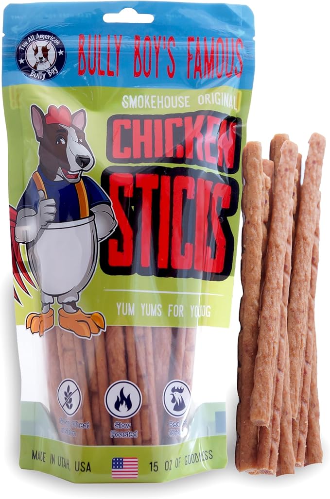 Bully Boy's Famous Chicken Sticks Dog Treats | Free from Wheat, Corn, Soy, or Gluten | USA Sourced Ingredients | with Smokehouse Chicken | Made in Utah | 15 oz - 1 Pack