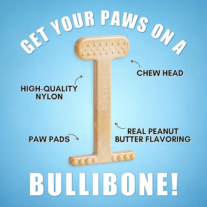 Bullibone Nylon Dog Chew Toy for Aggressive Chewers - Dental Hygiene Bone with Peanut Butter Flavor, Durable Tough Chew Toys for Extra Large Dogs, Indestructible Dog Bone - 2 Pack