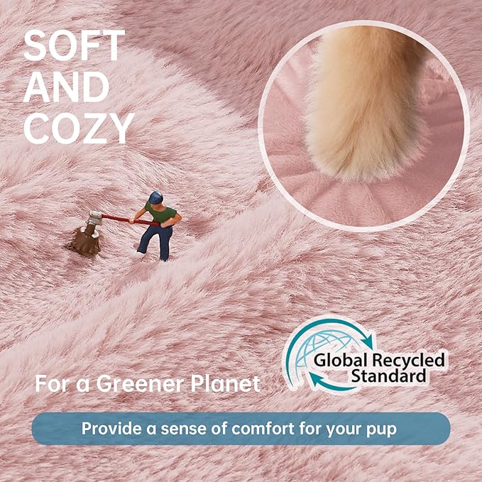 OhGeni 24 inches Calming Donut Dog & Cat Bed for Small Pets, Warming Comfort Fluffy Short Pile Fur, Durable Machine Washable Round Bed, Cute Round Bed for Puppy and Kitten, Pink