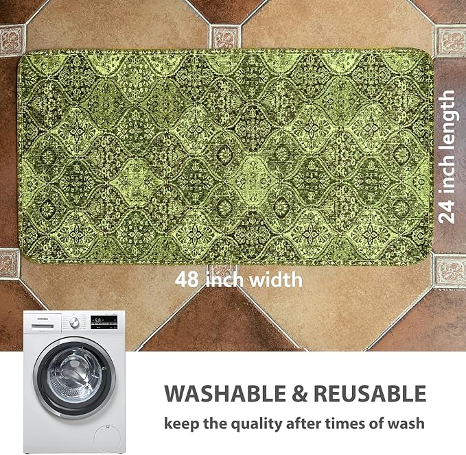 nunubaby Washable Pee Pads for Dogs, Stylish, Non-Slip and Leak-Proof Pee Pads. Reusable Potty Pads for Dogs for Crates and Floors.(Green/Multi, 24" x48")