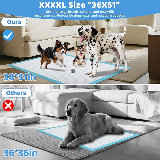 Gimars 130G Thicker Extra Large 36in x 51in Puppy Pads – XL Dog Pee Pads with Reinforced Edges for Large Breeds & Multi-Dog Homes, 100% Leakproof, 48H Absorption, Indoor Training & Floor Protection