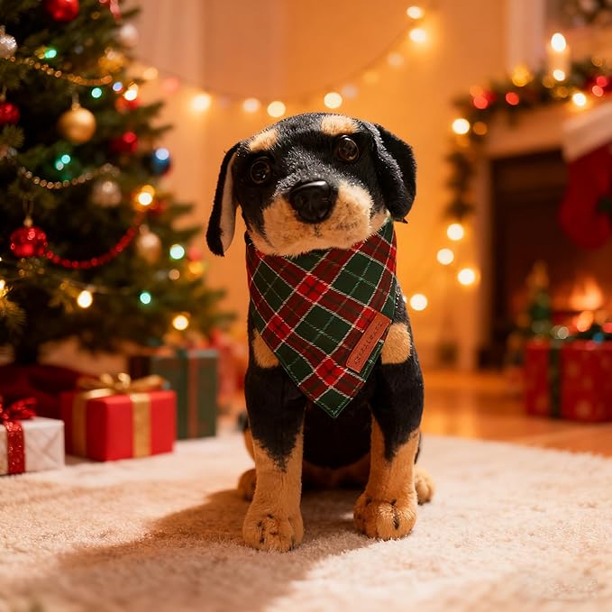 Realeaf Christmas Dog Bandanas 2 Packs, Reversible Red Green Plaid Dog Scarf, Xmas Pet Bandana for Boy and Girl, Premium Durable Fabric, Holiday Check Bandana for Medium and Large Dogs Pets (Large)