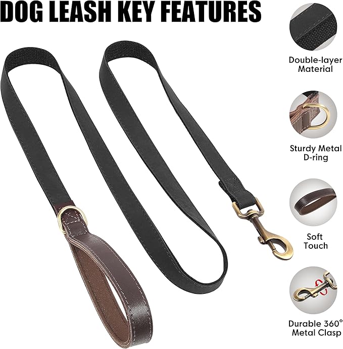 Didog PU Leather Dog Leash for Small Dogs 4.5ft, Soft Padded Handle Faux Leather Dog Leashes for Medium Dogs, Walking and Training Leashes for Large Dogs,Black