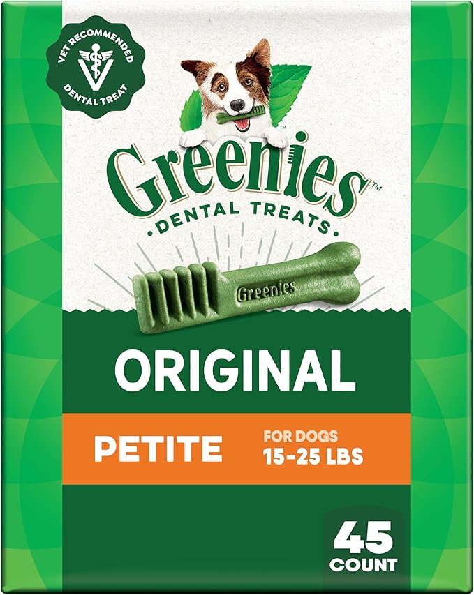 Greenies Veterinarian-Recommended Adult Natural Dental Dog Treats Petite Size, Original Flavor, 27 oz. Pack, 45 Count