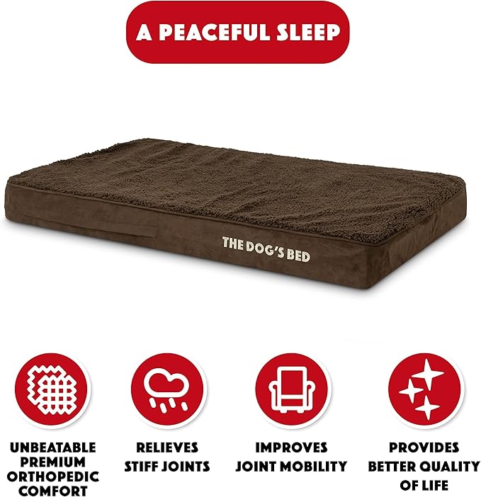 The Dog’s Bed Orthopedic Memory Foam Dog Bed, Large Brown Plush, Pain Relief for Arthritis, Hip & Elbow Dysplasia, Post Surgery, Lameness, Supportive, Waterproof Washable Cover, Veterinary Approved