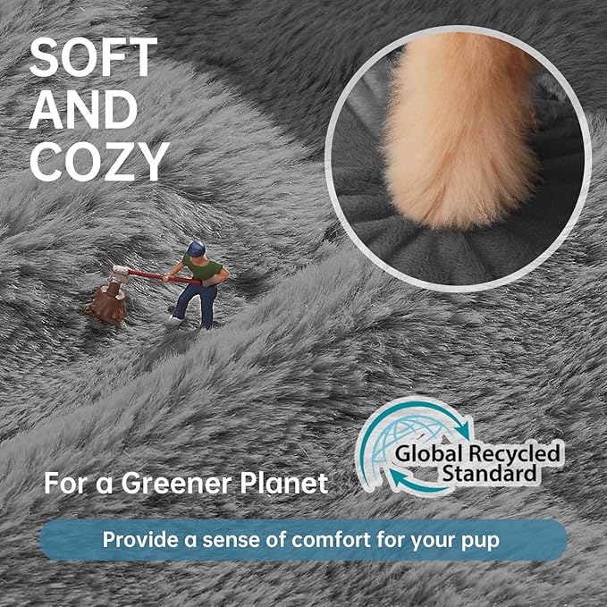 OhGeni 24 inches Calming Donut Dog & Cat Bed for Small Pets, Warming Comfort Fluffy Short Pile Fur, Durable Machine Washable Round Bed, Cute Round Bed for Puppy and Kitten, Dark Gray