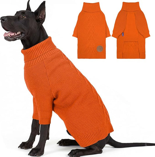 cyeollo 4XL Dog Sweater,Pullover Turtleneck for Large Dogs Classic Knitwear Fall Winter Cold Weather Pet Clothes for Giant Breed Warm Pet Apparel Large Big Dog Sweaters Female, Orange XXXXL