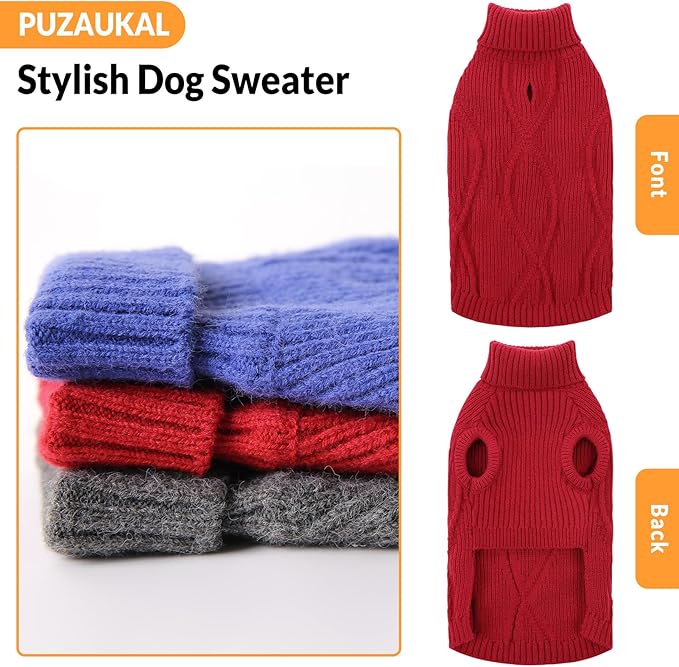 Dog Sweater Pullover, Cable Knit Dog Christmas Sweater, Dogs Sweaters for Small Medium Large Dogs with Harness Hole,Puppy Sweaters Boy Or Girl(Wine Red,L)