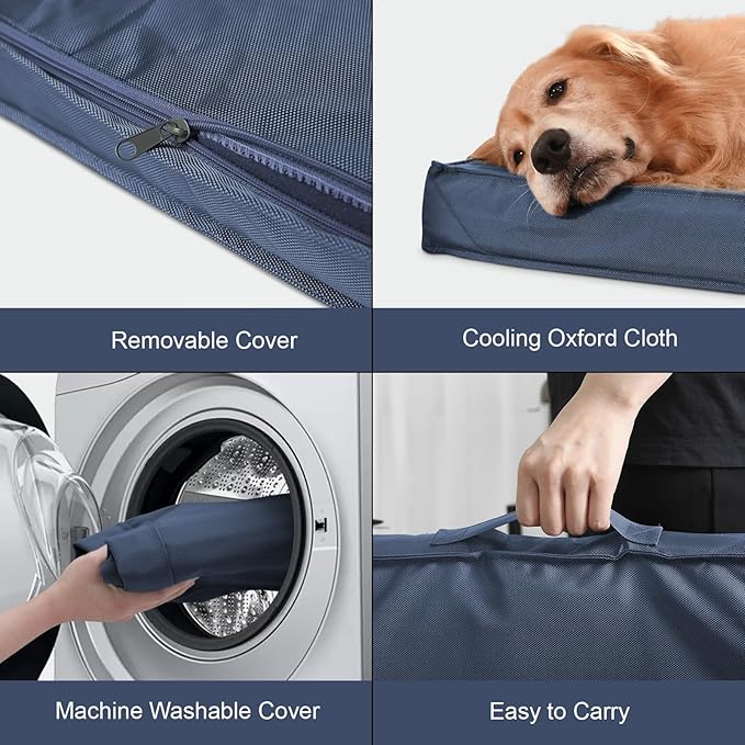Outdoor Waterproof XL Dog Bed, Orthopedic Dog Bed for Large Dogs, Egg Crate Foam Pet Bed with Washable Removable Oxford Cooling Cover, 44x32 Inch, Navy