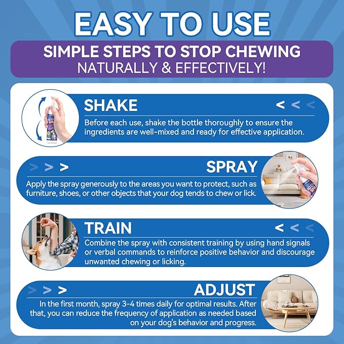 2 Pack No Chew Spray for Dogs, Bitter Apple Spray for Dogs Natural Training Aid for Dogs & Puppies, Stop from Chewing and Biting on Furniture, Shoes, Plants, Indoor & Outdoor Use, No Alcohol & Stain