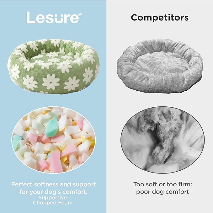 LE SURE Donut Dog Beds Extra Large Sized Dog - Round Pet Beds for Calming Puppy with Washable Cover, Orthopedic Modern Beds with Jacquard Shaggy Plush & Anti Slip Bottom, 42 Inch，Green