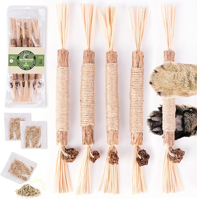 The Cat Park Silvervine Sticks for Cats 5 Pcs, Natural Catnip Cat Chew Toys for Indoor Cat Teeth Cleaning, Aggressive Chewers, Kitten Teething Matatabi Chew Stick Cat Toys, Silvervine for Cats