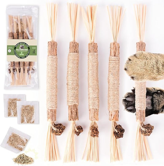 The Cat Park Silvervine Sticks for Cats 5 Pcs, Natural Catnip Cat Chew Toys for Indoor Cat Teeth Cleaning, Aggressive Chewers, Kitten Teething Matatabi Chew Stick Cat Toys, Silvervine for Cats