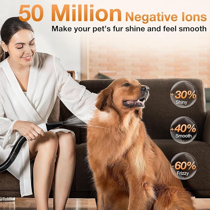 petaboo Dog Blow Dryer - Ultra-Quiet,Negative Ion Technology,3-in-1 Nozzles & Adjustable Speed/Temp, Portable & All-in-One Storage for Dogs & Cat