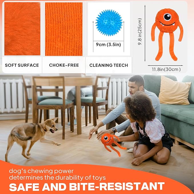 Fida Dog Chew Toys for Aggressive Chewers(3in1), Squeaky Dog Toys for Large Dogs, Interactive Dog Toys to Keep Them Busy, Dog Ball for Small, Medium and Large Dogs(Orange)