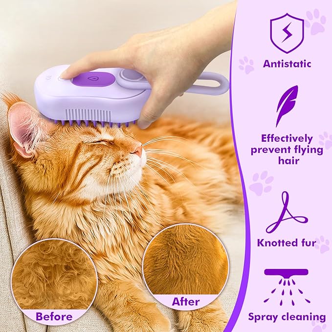 4-in-1 Cloud Care Cat Brush Brush for Shedding, Pet Steam Brushs for Indoor Long and Short Hair Cats and Dogs, Anti-Static, Massage, Cleaning, Shedding & Combing All in One