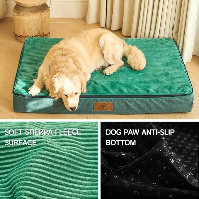 Orthopedic Memory Foam XXL Dog Bed - 6" Thick Beds for Extra Large Sized Dog - Waterproof Removable Washable Cover & Wrap-Around Zipper - Ultimate Comfort & Easy Maintenance, Green