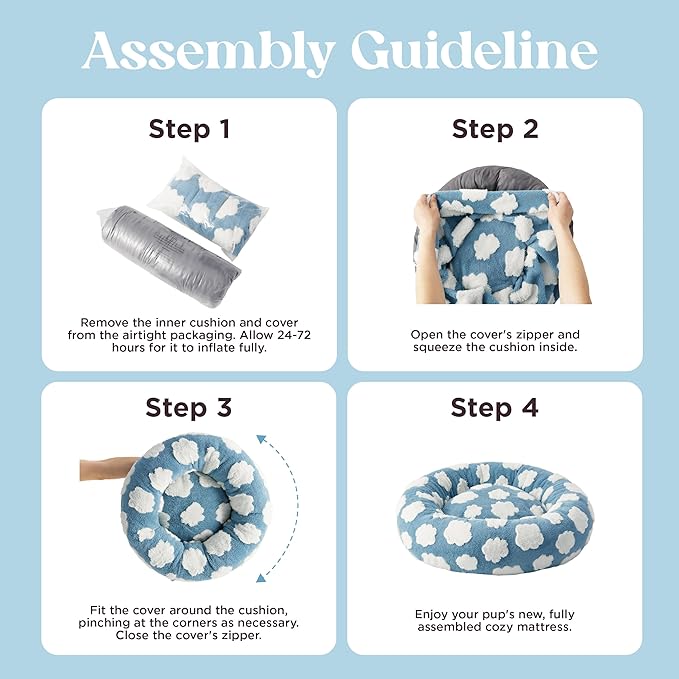 Lesure Shown on TV Donut Dog Beds for Small Dogs - Calming Cat Beds for Indoor Cats as Christmas Bed Gift with Washable Cover, Round Home Decor Cute Pet Beds with Jacquard Shaggy Plush, 23 Inch, Blue